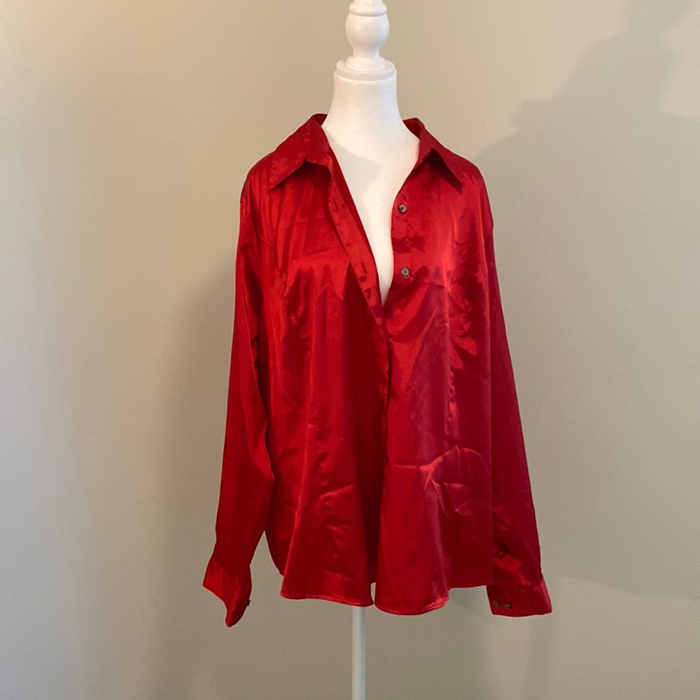 Red satin men’s style shirt/ dress
